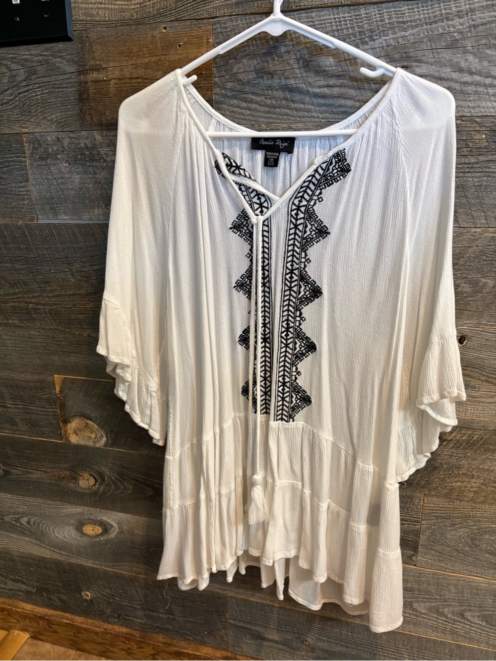 Charlie Paige White Tunic with Black Embroidered Front